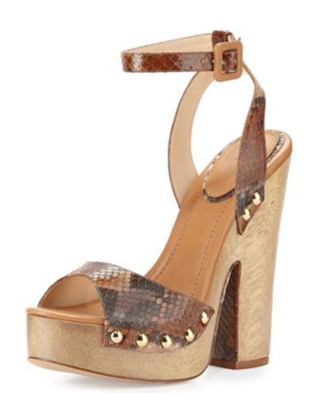 Alexandre Birman Zoee Python-Embossed Leather & Wood Platform Sandal